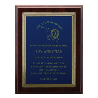 Walnut Finish Plaque w/Plastic Frame Around Engraving Plate (9"x 12")