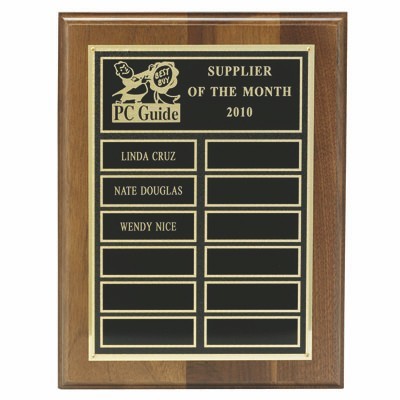 Walnut Finish Plaque w/Single Plate for Header & 12 Name Spaces (9"x 12")