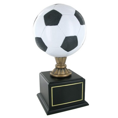 16½" Painted Soccer Ball Trophy w/8½" Diameter Ball on Black Base