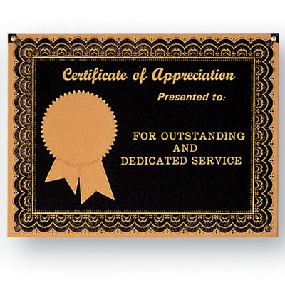 Certificate of Appreciation Screened Plate w/Rosette Detail (6" x 8)