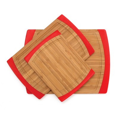 Large Bamboo & Red Silicone Non Slip Cutting Board