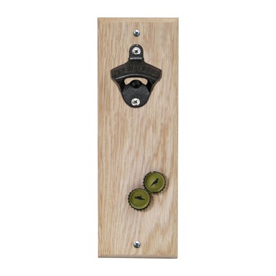 Wall-Mount Square Bottle Opener w/Magnetic Cap Catch - 4"w x 12"h x 0.5"d