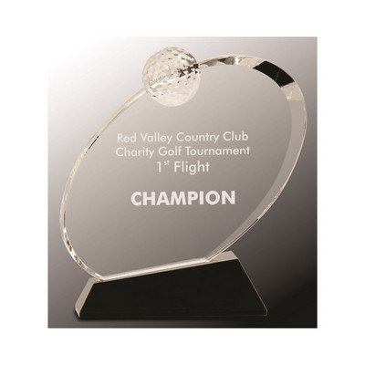 7 1/4" Clear Crystal Oblong Golf Award on Black Crystal Base