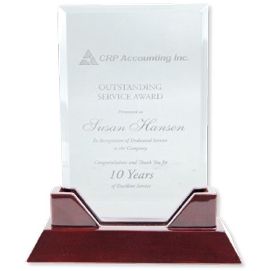 Engraved Acrylic Rectangle Award on Rosewood Base - 9?" x 7¾"