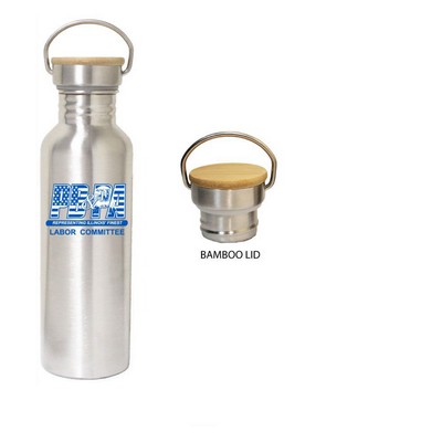 25 Oz. Stainless Steel Wide Opening Water Bottle w/ bamboo or metal lid