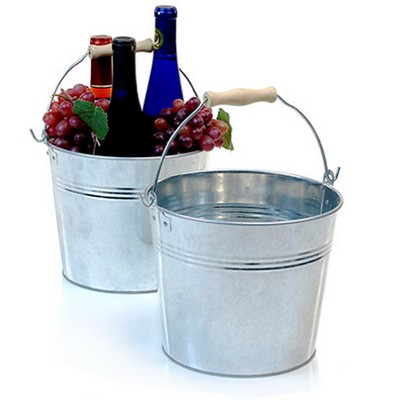 8 1/2" Galvanized Pail w/Wooden Handle