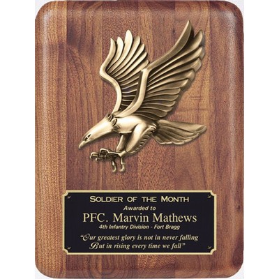 American Walnut Finish Plaque with Cast Metal Eagle, 9"x12"