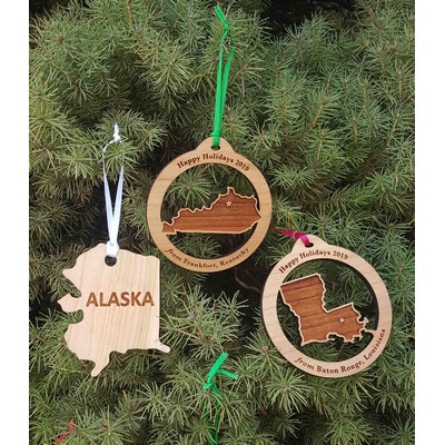 3.5" - Customizable States Hardwood Ornaments