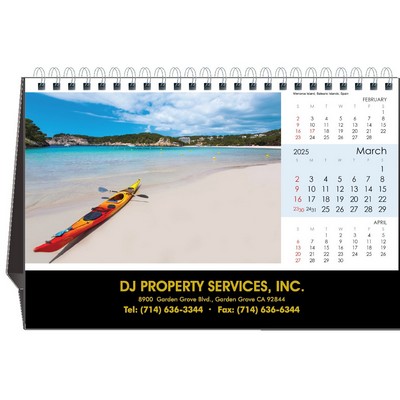 Dream Vacation 2025 Desktop Calendar w/Foil Stamped Hardboard Easel