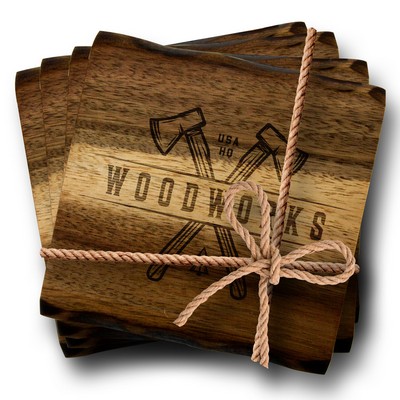 4 Piece Acacia Wood Coaster Set