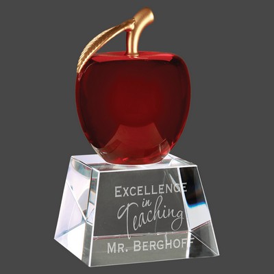 Red Crystal Apple Award on Clear Crystal Base, 3-1/2"x 6"H