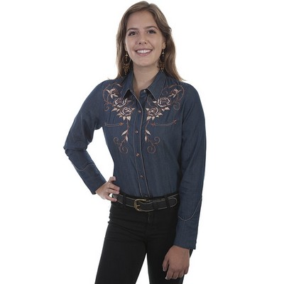 Legends Collection Longhorn & Rose Embroidered Blouse