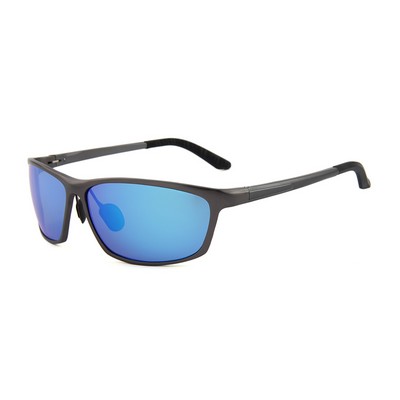 Sunglasses - Blue Mirror Lenses - Metallic Gray Frames