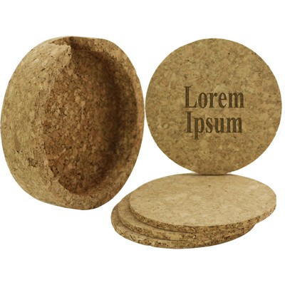 Round Cork Coaster w/Lasered Holder (Set of 4)