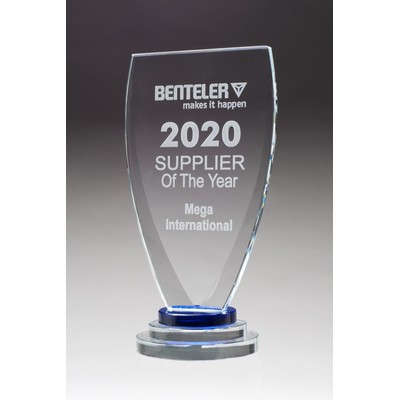 Chalice Series Glass Award Blue and Clear Glass Pedestal Base-8.25"