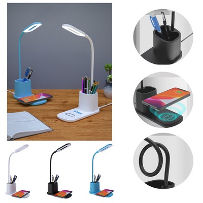 3-Level Brightness LED Desk Wireless Charger Lamp W/Pen Holder