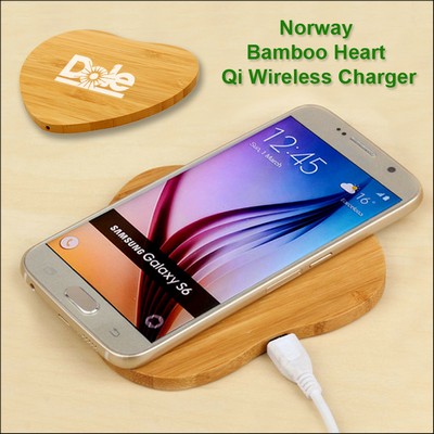 Norway Bamboo "Eco Friendly" Qi Wireless Charging 15 Watts Pad - Heart