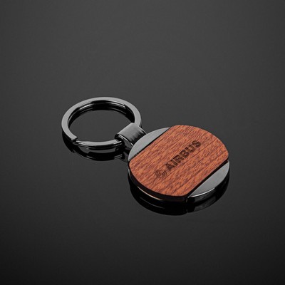 Newcastle Gun Metal & Wood Round Key Chain