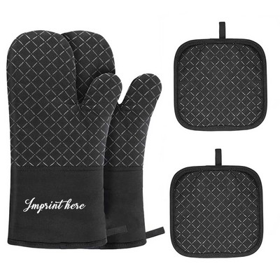 Heat Resistant Oven Mitt & Pot Mat Set-Pair