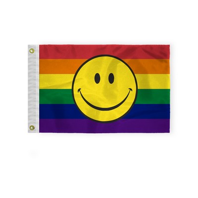 12''x18'' 1ply Nylon Rainbow with Smiley Face Pride Flag