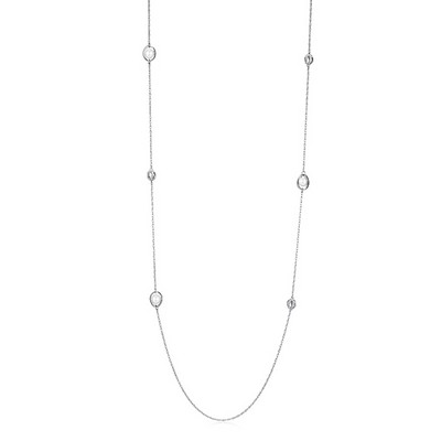 ELLE "Luna" Sterling Silver White Pearl and Cubic Zirconia Cage Station Long Necklace - Silver