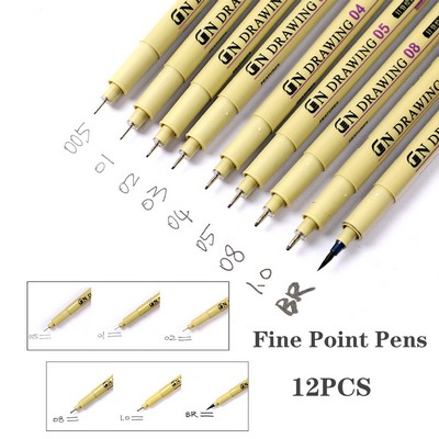 12 Pieces Black Fine Line Pen Four Piece Set