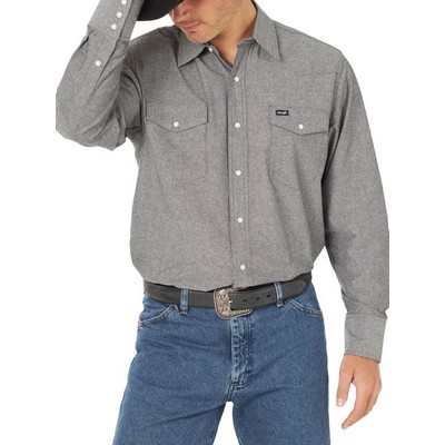 Wrangler® Western Authentic Cowboy Cut® Men's Moonlight Night Gray Long Sleeve Chambray Work Shirt