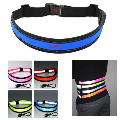 LED Running Waist Belt - USB Rechargeable Reflective Glowing Waistband