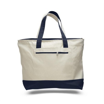 Canvas Zipper Tote Bag (with Color Handles)