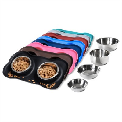 Stainless Steel Dog Bowl with Silicone Mat