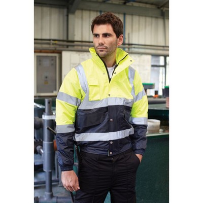 Hi Vis Class 3 Color Block Reflective Tape Safety Bomber Jacket