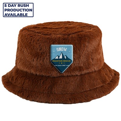 Solid Color Faux Fur Bucket Hat with Custom Logo