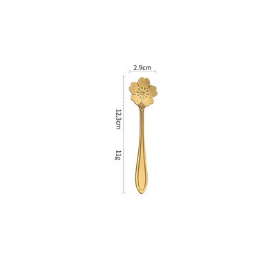 4.84 Inch Gold Sakura Flower Shape Stainless Steel Coffee Spoon