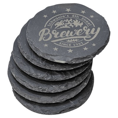 4" Round Slate Coaster Set-6 Piece