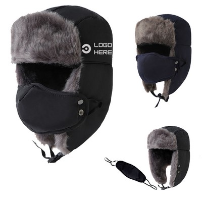 Warm Winter Trapper Hat With Mask Ear Flaps