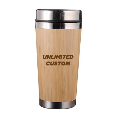 16 oz Bamboo Stainless Steel Tumbler with slide lid