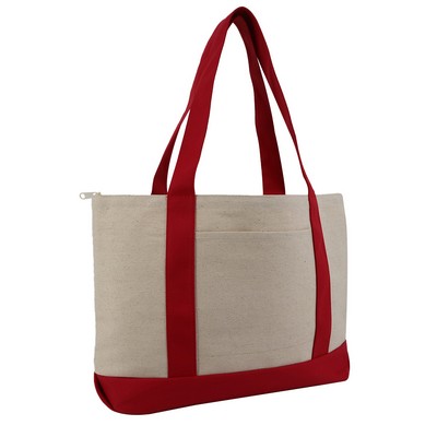 Large Zippered Cotton Canvas Tote