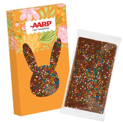 1 Oz. Chocolate Bar with Bunny Window w/ Spring Mix Nonpareils