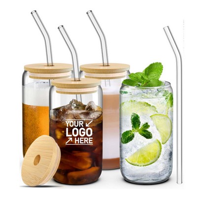 Glasses With Bamboo Lids And Straw