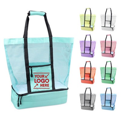 Mesh Beach Tote with Insulated Cooler