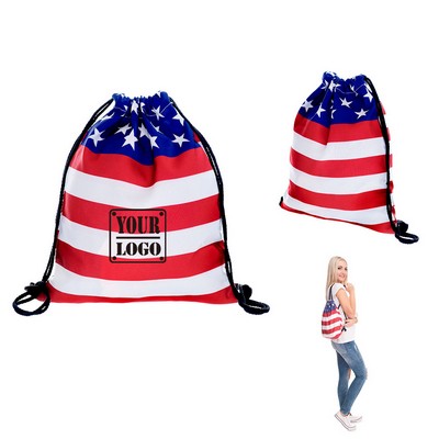 American Flag Patriotic Drawstring Backpack