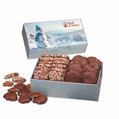 Toffee & Pecan Clusters in Gift Box with Blue Snowman Sleeve