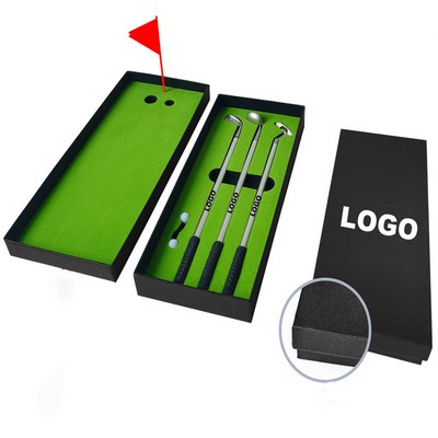 Mini Desktop Golf Ball Gift Set w/Putting Green & 3 Golf Clubs Pens & 2 Balls & Flag 9 1/2"x4"