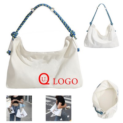 Zipper Closure Canvas Shoulder Bag