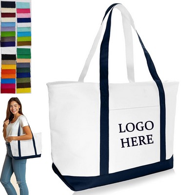 Large Cotton Canvas Boat Tote with Zipper