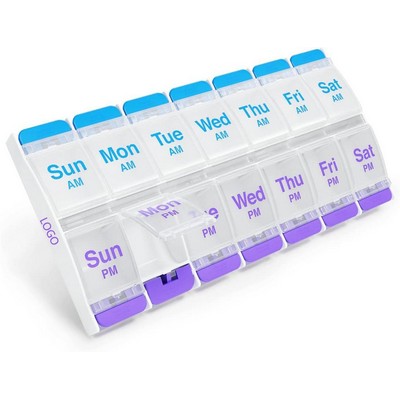 Push Button (7-Day) Pill Case, Medicine Planner, Vitamin Organizer, 2 Times a Day AM/PM,X-Large