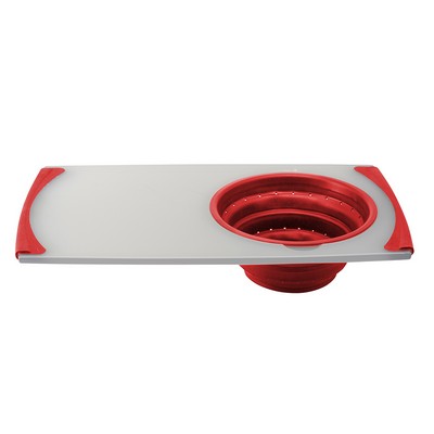 Over the Sink Poly Cutting Board with Collapsible Colander Strainer