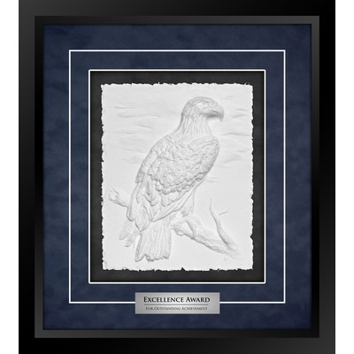 Eagle (Black/Blue) - Cast Paper Sculptured Art - Shadowbox Award 15.25"x17"