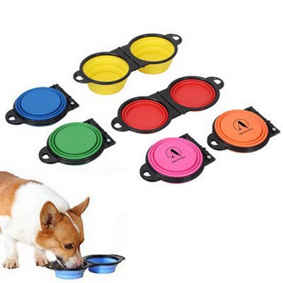 Pet Silicone Collapsible Dog Double Bowls