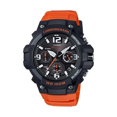 Casio Mens Classic Chronograph Analog Orange Resin Watch Black Dial